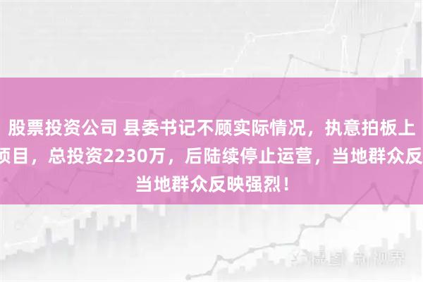 股票投资公司 县委书记不顾实际情况，执意拍板上马旅游项目，总投资2230万，后陆续停止运营，当地群众反映强烈！